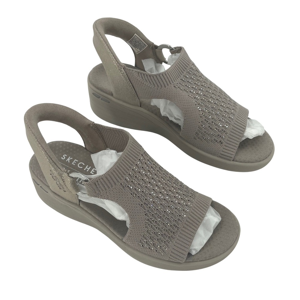Skechers Martha Stewart Womens Sandals Sz. 6.5 Taupe EUC Rhinestone Slip-ins